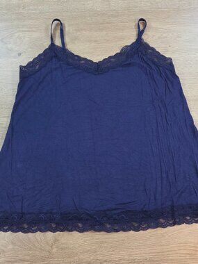 Lane Bryant Lace Cami Navy Blue Rayon Spandex Stretch Tank Top Plus Size 22/24